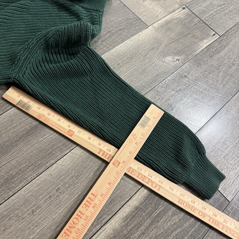 LL Bean Cotton Full Zip Sweater Cardigan Green Ribbed Knit Mock Neck Mens L Reg - Picture 6 of 16